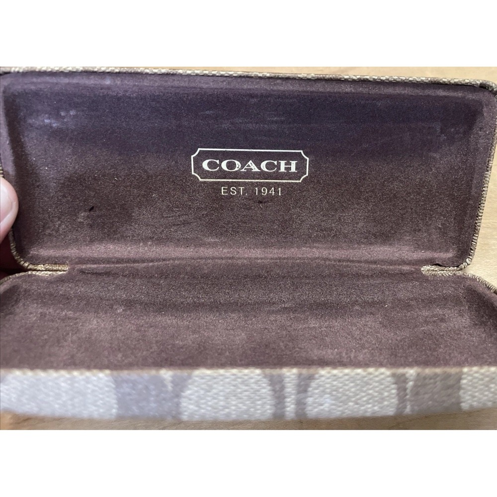 COACH Sunglasses Eye Glasses Case All Over Monogram Brown Beige Clamshell